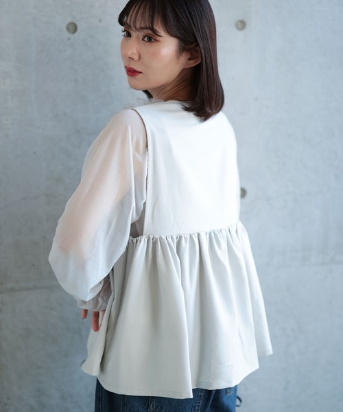Ruwan yu(ルワンユー)の「ペプラムベスト&シアーブラウスセット【大きいサイズ対応】(シャツ/ブラウス・レディース・グレー・L/LL/3L/4L)」の6枚目の写真