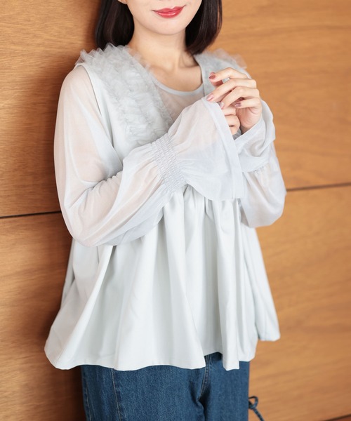 Ruwan yu(ルワンユー)の「ペプラムベスト&シアーブラウスセット【大きいサイズ対応】(シャツ/ブラウス・レディース・グレー・L/LL/3L/4L)」の7枚目の写真