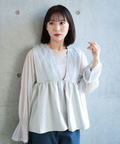 Ruwan yu(ルワンユー)の「ペプラムベスト&シアーブラウスセット【大きいサイズ対応】(シャツ/ブラウス・レディース・グレー・L/LL/3L/4L)」の10枚目の写真
