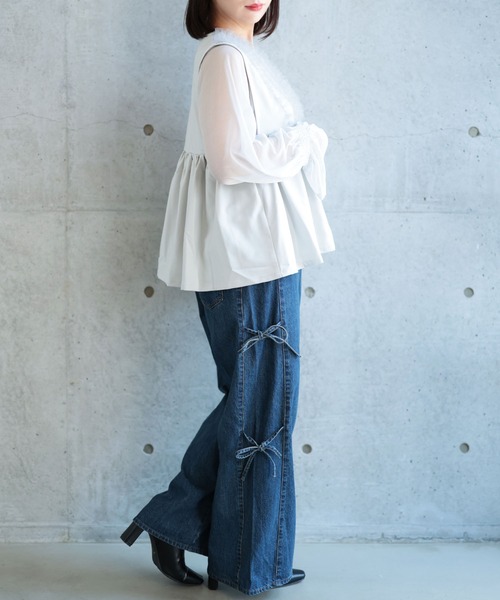 Ruwan yu(ルワンユー)の「ペプラムベスト&シアーブラウスセット【大きいサイズ対応】(シャツ/ブラウス・レディース・グレー・L/LL/3L/4L)」の11枚目の写真