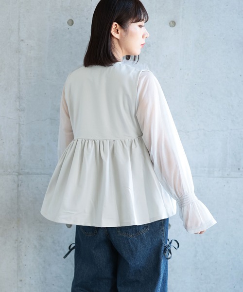 Ruwan yu(ルワンユー)の「ペプラムベスト&シアーブラウスセット【大きいサイズ対応】(シャツ/ブラウス・レディース・グレー・L/LL/3L/4L)」の13枚目の写真