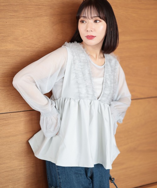Ruwan yu(ルワンユー)の「ペプラムベスト&シアーブラウスセット【大きいサイズ対応】(シャツ/ブラウス・レディース・グレー・L/LL/3L/4L)」の18枚目の写真