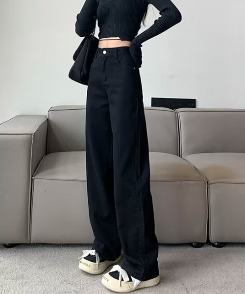 SHEPP(シープ)の「ハイウエストワイドストレートデニム(デニムパンツ・レディース・ブルー/ブラック/ホワイト/ブラウン/ベージュ・M/L)」の2枚目の写真
