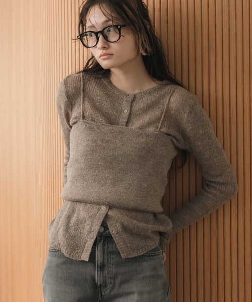 ビスチェ付きレイヤードニットトップス / コンパクト クルーネック