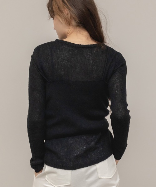 HEILIS(ヘイリス)の「ビスチェ付きレイヤードニットトップス / コンパクト クルーネック 長袖 無地 ガーリー ノームコア カジュアル シンプル 韓国 ブラック ブラウン オフィスカジュアル 秋服 冬服 ニット 赤カーディガン(ニット/セーター・レディース・ブラック/ブラウン・FREE)」の14枚目の写真