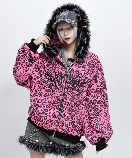 REFLEM/レフレム』ファー付き総柄ZIPパーカー/ジップアップパーカー