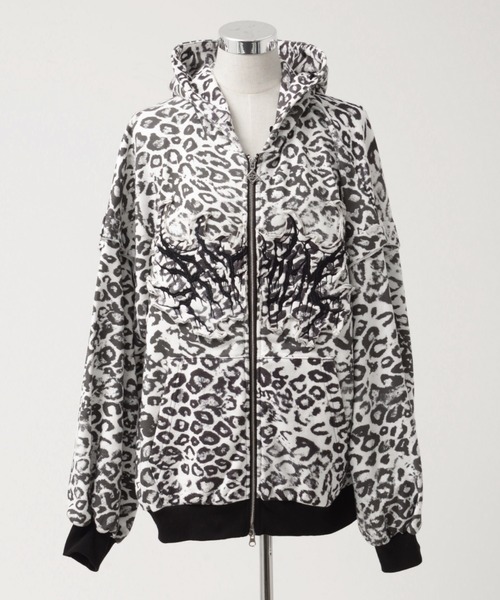 REFLEM/レフレム』ファー付き総柄ZIPパーカー/ジップアップパーカー