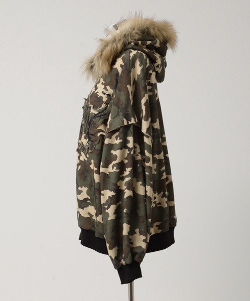 REFLEM/レフレム』ファー付き総柄ZIPパーカー/ジップアップパーカー