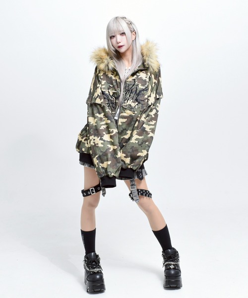 『REFLEM/レフレム』ファー付き総柄ZIPパーカー/ジップアップパーカー REFLEM/レフレム』ファー付き総柄ZIPパーカー/ジップアップパーカー