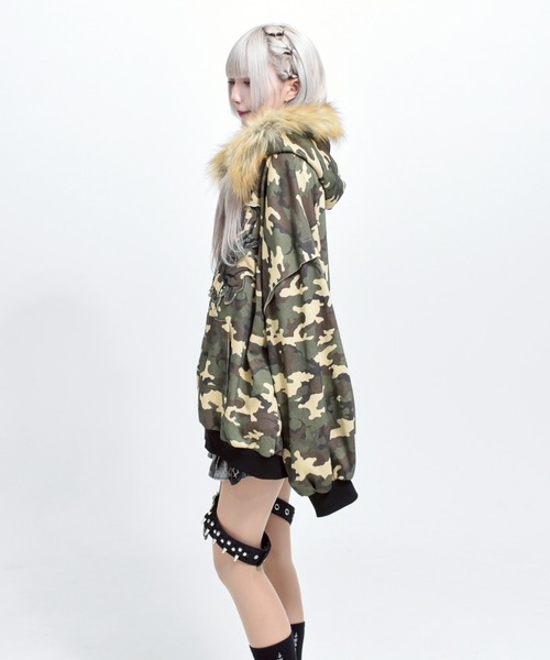 REFLEM/レフレム』ファー付き総柄ZIPパーカー/ジップアップパーカー