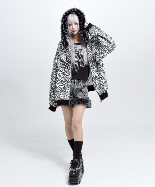 REFLEM/レフレム』ファー付き総柄ZIPパーカー/ジップアップパーカー