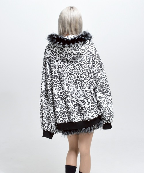 REFLEM/レフレム』ファー付き総柄ZIPパーカー/ジップアップパーカー