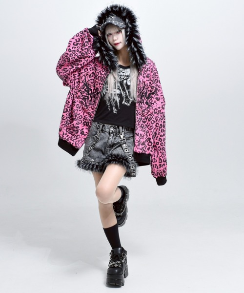 『REFLEM/レフレム』ファー付き総柄ZIPパーカー/ジップアップパーカー REFLEM/レフレム』ファー付き総柄ZIPパーカー/ジップアップパーカー