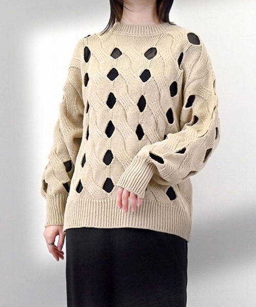 STYLEBLOCK（スタイルブロック）の「メッシュニットプルオーバー（ニット/セーター・レディース・ライトベージュ/チャコールグレー/ブラウン/ブラック・M）」の4枚目の写真
