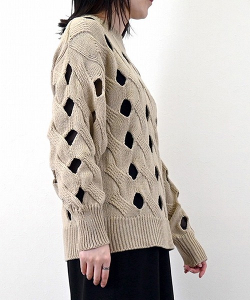 STYLEBLOCK（スタイルブロック）の「メッシュニットプルオーバー（ニット/セーター・レディース・ライトベージュ/チャコールグレー/ブラウン/ブラック・M）」の7枚目の写真