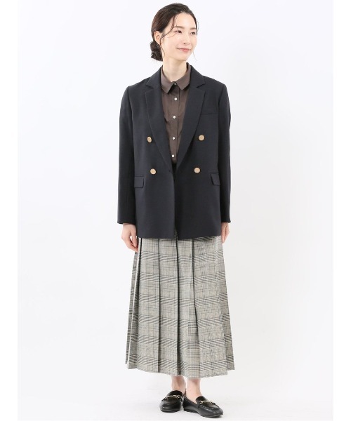 m.f.editorial（エムエフエディトリアル）の「【ストレッチ ウォッシャブル】m.f.エディトリアル レディース シャーク リラクシング ダブルジャケット 紺(セットアップ可能)（スーツジャケット・レディース・ネイビー・X-LARGE/LARGE/MEDIUM/S）」の4枚目の写真