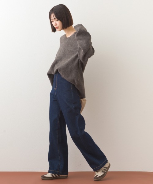 OMNES（オムネス）の「メランジVネックオーバーシルエットニットプルオーバー（ニット/セーター・レディース・ベージュ/ブラウン/ライトグレー/グレー・FREE）」の19枚目の写真