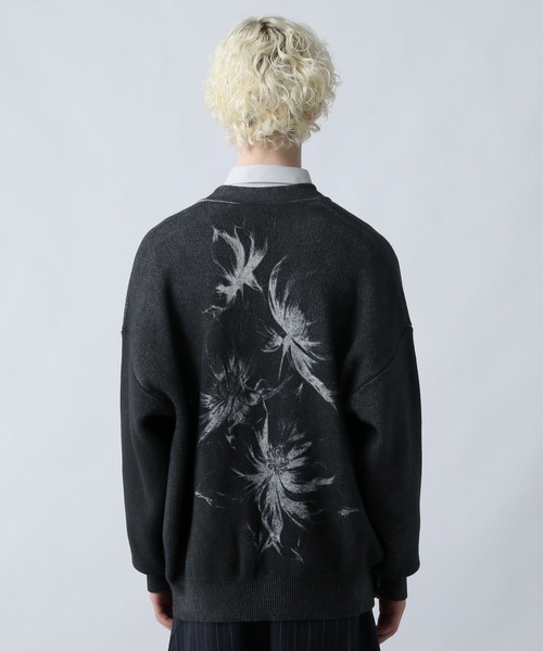 HARE 花柄 Vネックカーディガン HARE 花柄刺繍 Vネック カーディガン 青