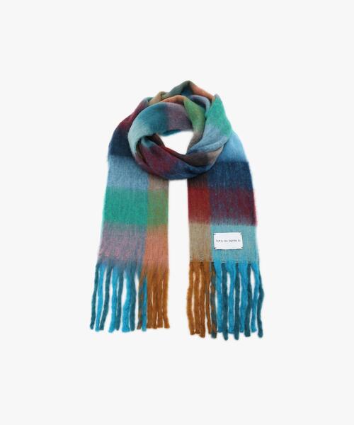 To b. by agnes b.（トゥービーバイアニエスベー）の「ブロックチェック マフラー（マフラー・レディース・ブルー・FREE）」の2枚目の写真