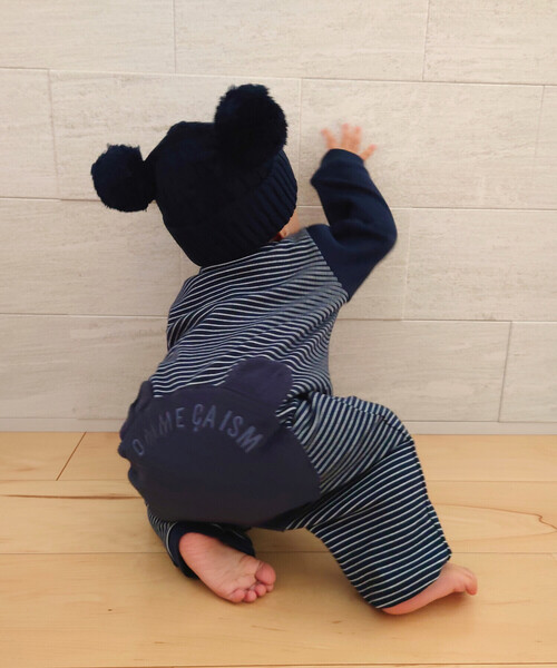 COMME CA ISM（コムサイズム）の「クマ耳付き おしりパッチ ツーウェイオール（ロンパース・キッズ・ネイビー/ベージュ・60-80cm）」の4枚目の写真