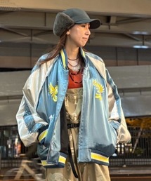 スカジャン（ブルー・ネイビー/青色系・ブランドロゴ）ファッション