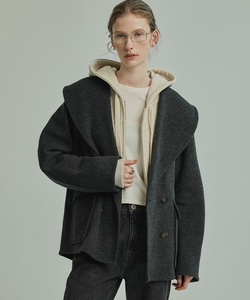 PUBLIC TOKYO(パブリックトウキョウ)の「カシミヤリバーショールカラーコート(ステンカラーコート・レディース・ネイビー/ダークグレー・FREE)」の2枚目の写真
