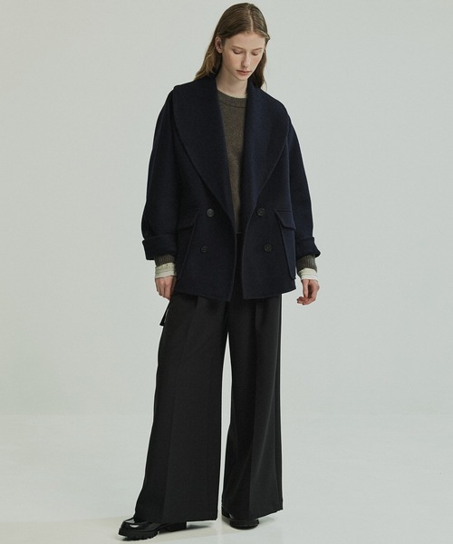 PLAIN PEOPLE カシミヤヘンプ リバーシブルショールカラーコート ポリエステルショールカラーミドルタケコート|allureville OFFICIAL