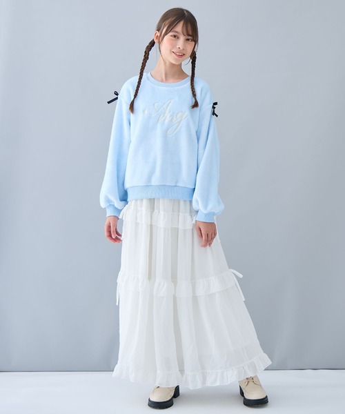 Amourire girl（アムリールガール）の「ぽわん袖フリースプルオーバー（スウェット・キッズ・オフホワイト/サックスブルー・140cm/130cm/160cm/150cm）」の17枚目の写真