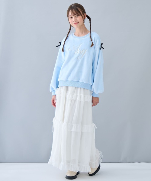 Amourire girl（アムリールガール）の「ぽわん袖フリースプルオーバー（スウェット・キッズ・オフホワイト/サックスブルー・140cm/130cm/160cm/150cm）」の18枚目の写真