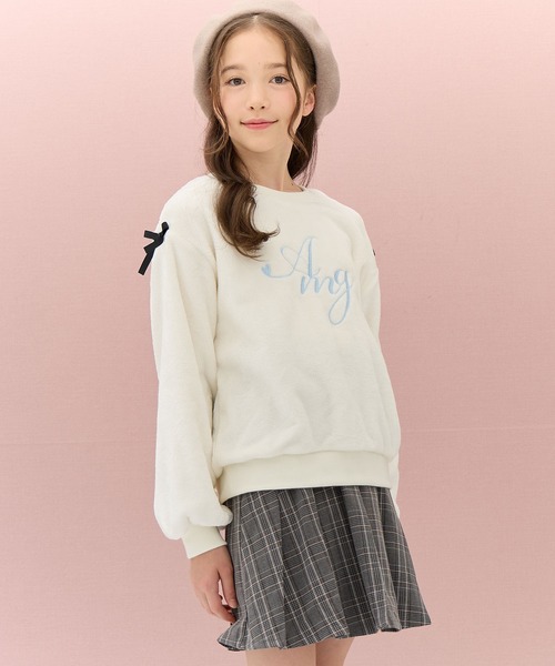 Amourire girl（アムリールガール）の「ぽわん袖フリースプルオーバー（スウェット・キッズ・オフホワイト/サックスブルー・140cm/130cm/160cm/150cm）」の5枚目の写真