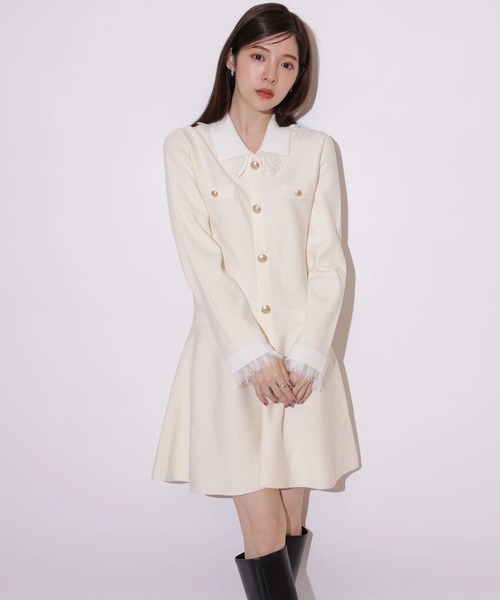 レースカラーミニニットワンピース（ワンピース）｜Rirandture（リ