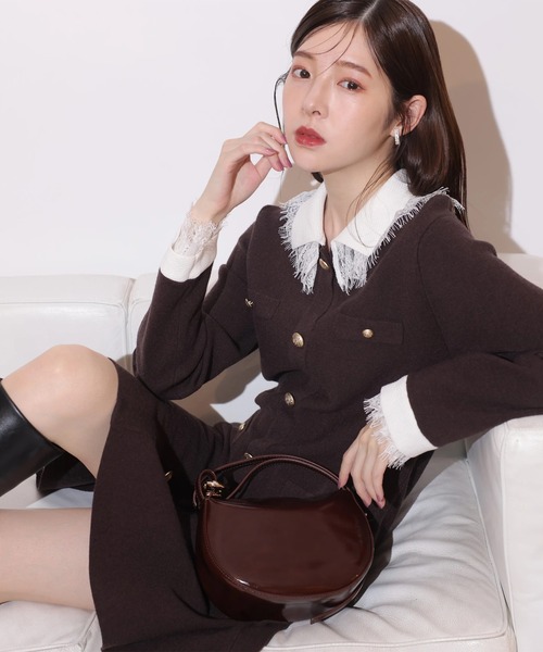 レースカラーミニニットワンピース（ワンピース）｜Rirandture（リ