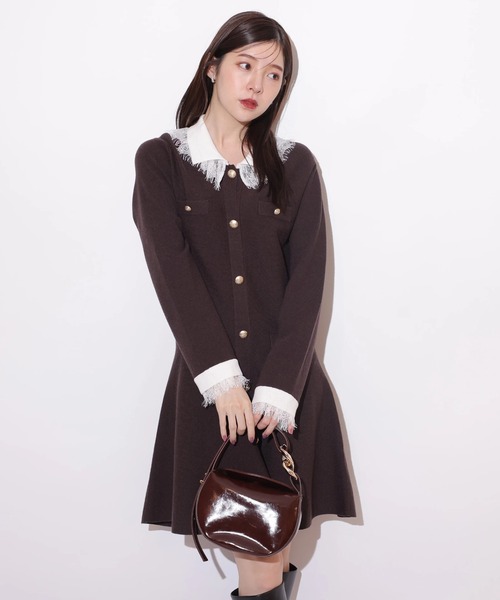 レースカラーミニニットワンピース（ワンピース）｜Rirandture（リ