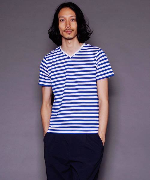 DETAILS（ディテールズ）の「DETAILS-BASIC/ Basic V-Neck Border Tee（Tシャツ/カットソー・メンズ・ホワイト×ブラック/ホワイト×ブルー・SMALL/LARGE/MEDIUM）」の14枚目の写真