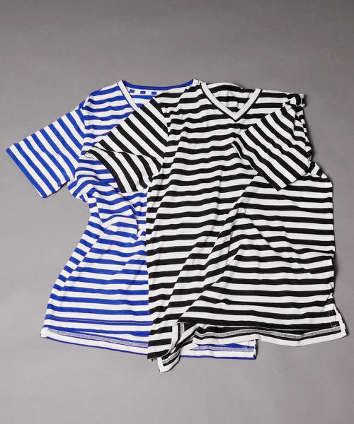 DETAILS（ディテールズ）の「DETAILS-BASIC/ Basic V-Neck Border Tee（Tシャツ/カットソー・メンズ・ホワイト×ブラック/ホワイト×ブルー・SMALL/LARGE/MEDIUM）」の8枚目の写真