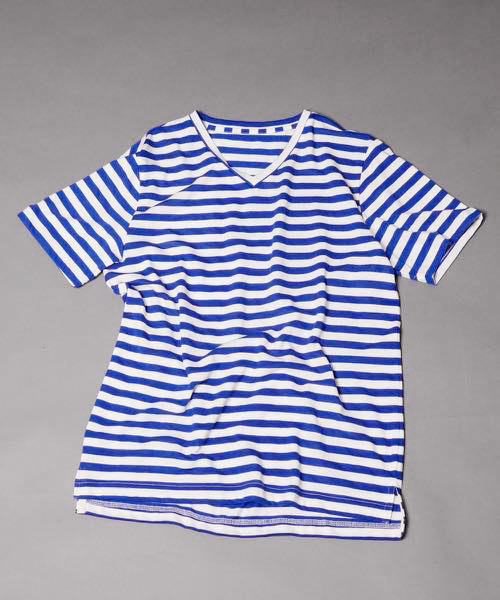 DETAILS（ディテールズ）の「DETAILS-BASIC/ Basic V-Neck Border Tee（Tシャツ/カットソー・メンズ・ホワイト×ブラック/ホワイト×ブルー・SMALL/LARGE/MEDIUM）」の9枚目の写真