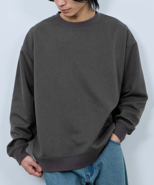 URBAN COLLECTION（アーバンコレクション）の「URBAN COLLECTION 膨れジャガード クルーネックトレーナー（スウェット・メンズ・ダークグリーン/ライトグレー/ブラック/チャコールグレー・S/XL/L/M）」の3枚目の写真