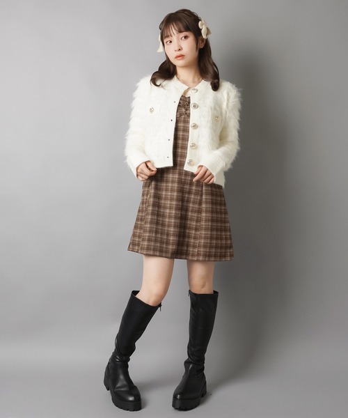 SPINNS（スピンズ）の「チェックミニキャミワンピース/ギャザー（ワンピース・レディース・ブラック/ブラウン/レッド・ONESIZE）」の9枚目の写真