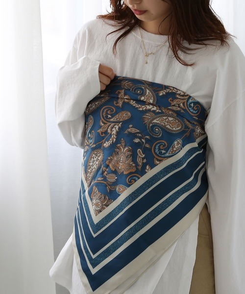 セール】［90cm×90cm］大判ツイルプリントスカーフ（バンダナ/スカーフ