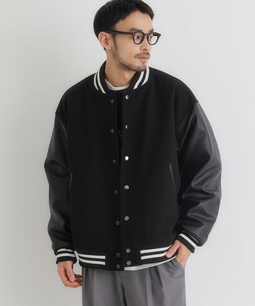 BACK NUMBER（バックナンバー）の「BACK NUMBER(バックナンバー)【メンズ】ライトメルトン袖切替スタジャン（ブルゾン・メンズ・ネイビー/ブラック・M/L/XL）」の3枚目の写真