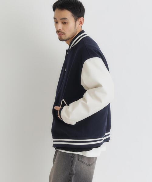 BACK NUMBER（バックナンバー）の「BACK NUMBER(バックナンバー)【メンズ】ライトメルトン袖切替スタジャン（ブルゾン・メンズ・ネイビー/ブラック・M/L/XL）」の9枚目の写真