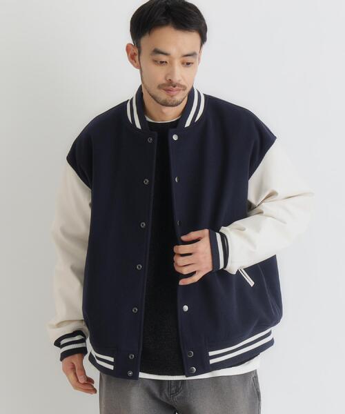 BACK NUMBER（バックナンバー）の「BACK NUMBER(バックナンバー)【メンズ】ライトメルトン袖切替スタジャン（ブルゾン・メンズ・ネイビー/ブラック・M/L/XL）」の13枚目の写真