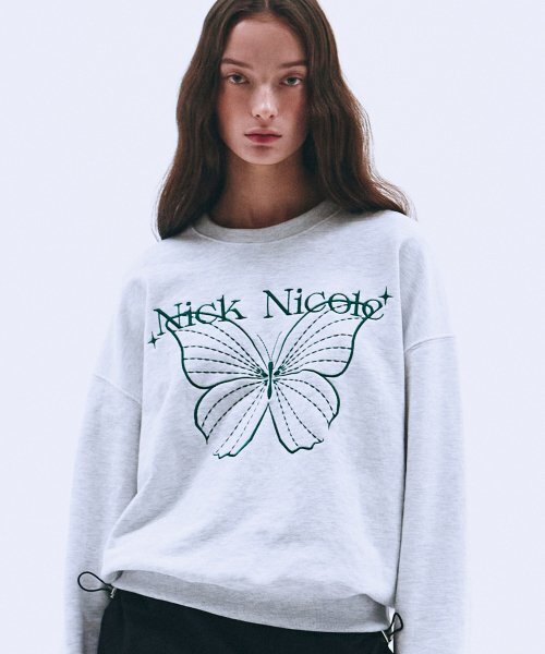 NICK&NICOLE(ニックアンドニコール)の「SHINE BUTTERFLY SWEATSHIRT_MELANGE GREEN(スウェット・レディース・その他・FREE)」の1枚目の写真