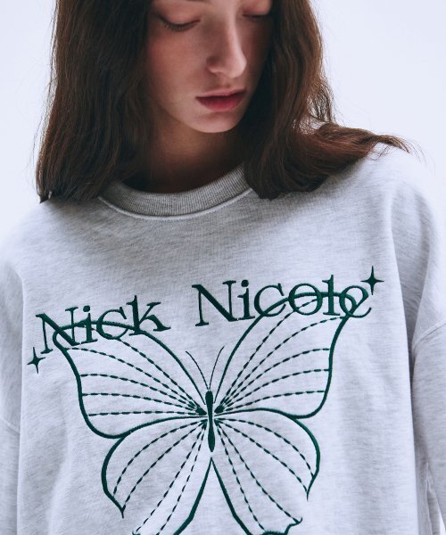 NICK&NICOLE(ニックアンドニコール)の「SHINE BUTTERFLY SWEATSHIRT_MELANGE GREEN(スウェット・レディース・その他・FREE)」の2枚目の写真