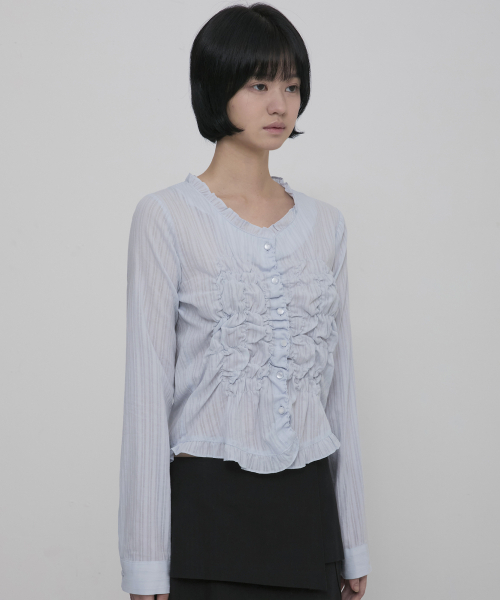 Saya Frill Puff Long Blouse (FL-190_Sky)（シャツ/ブラウス