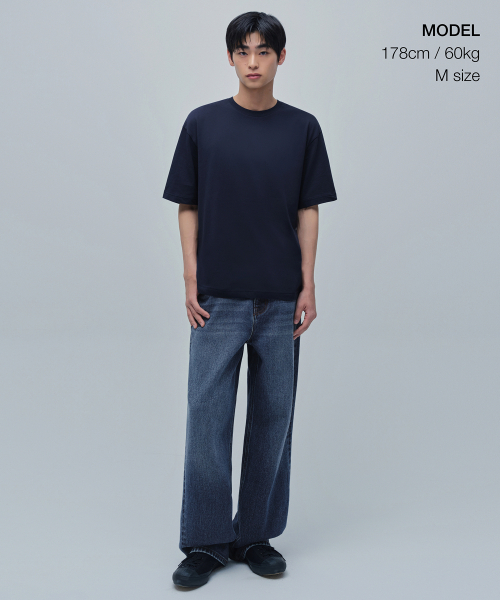 MUSINSA STANDARD（ムシンサスタンダード）の「[クールタンダード] リラックスフィットクルーネックTシャツ [ネイビー]（Tシャツ/カットソー・メンズ・その他・SMALL/MEDIUM/LARGE/X-LARGE/XX-LARGE/XXX-LARGE）」の2枚目の写真