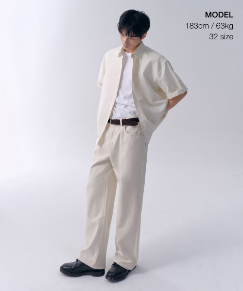 MUSINSA STANDARD（ムシンサスタンダード）の「ワイドデニムパンツ【クリーム】（デニムパンツ・メンズ・その他・27/28/29/34/32/30/31/33/26/40/38/42/36）」の2枚目の写真