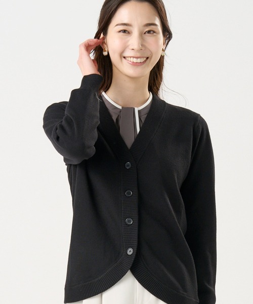 TOKYO SHIRTS（トウキョウシャツ）の「裾丸Ｖネック カーディガン（カーディガン/ボレロ・レディース・ネイビー/グリーン/ピンク/グレー/ブラック・M/L/LL）」の2枚目の写真