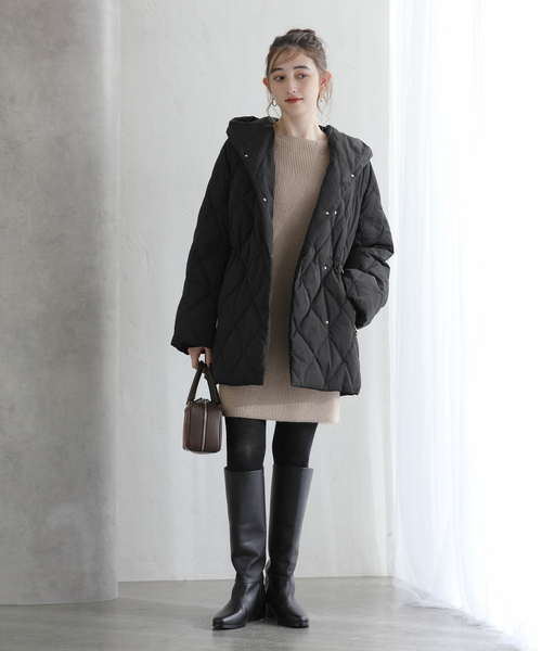 La TOTALITE（ラトータリテ）の「ダイヤステッチダウンコート（ダウンジャケット/コート・レディース・ブラック/ベージュ・FREE）」の3枚目の写真