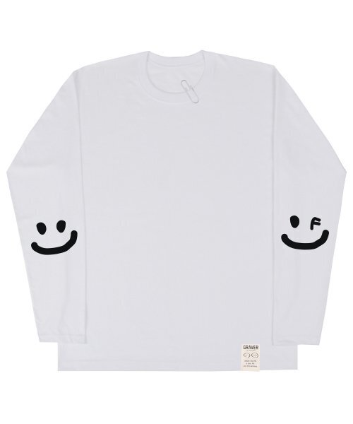 GRAVER（グレーバー）の「[ユニセックス]エルボードローイングスマイルロングスリーブ_ホワイト（Tシャツ/カットソー・レディース・ホワイト・MEDIUM/LARGE）」の2枚目の写真